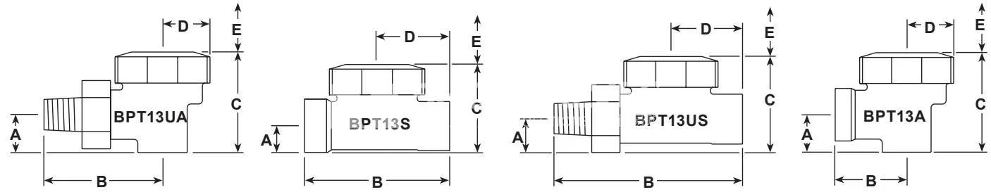 Spirax Sarco BPT13S esquema de dimensiones exteriores