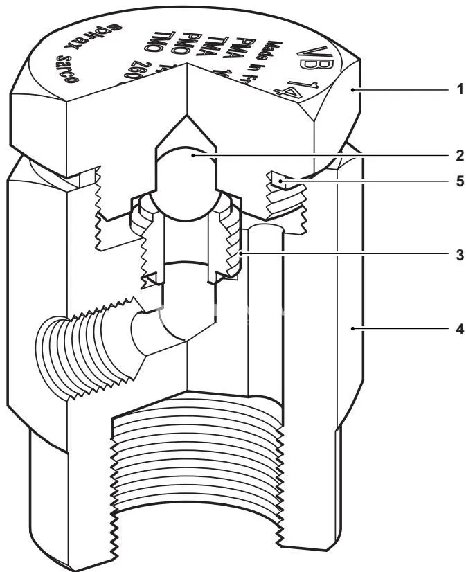 Spirax Sarco VB14 vacuum breaker materials and cross-section diagram