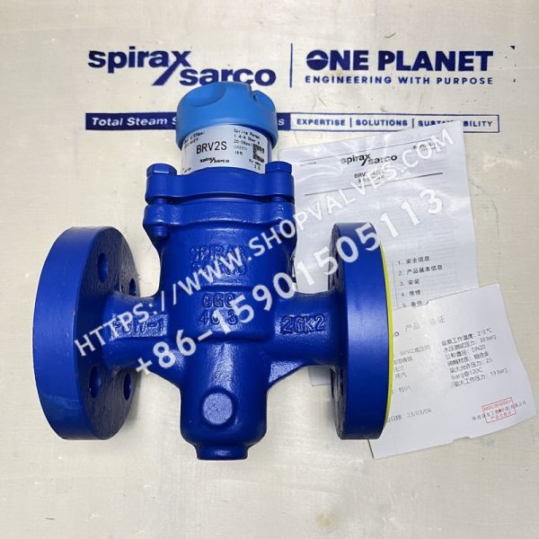 Spirax Sarco BRV2S DN20 PN25 verde con conexión bridada, vista frontal