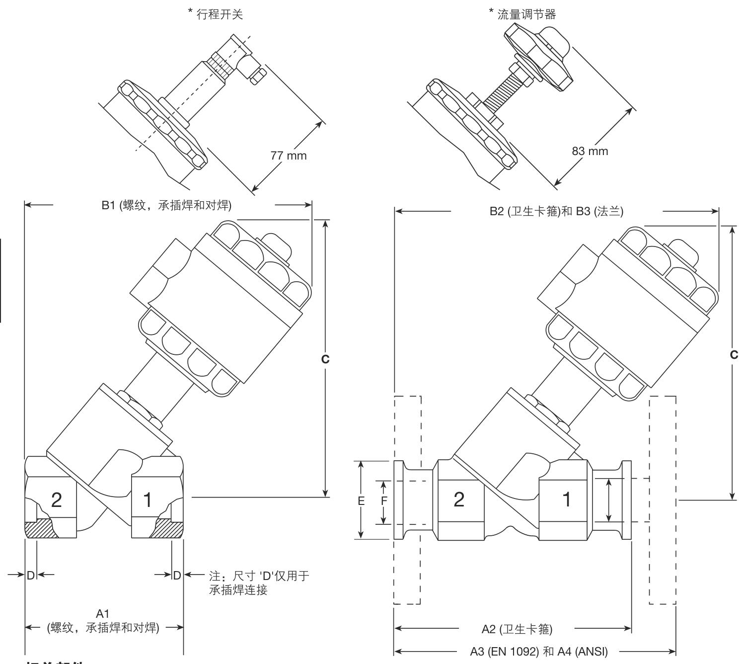 Spirax Sarco PF61G-2NC/PF61G-1NC/PF62G/PF63G/PF64G/PF65G Stainless Steel Pneumatic Piston Switched Angle Valve Structure