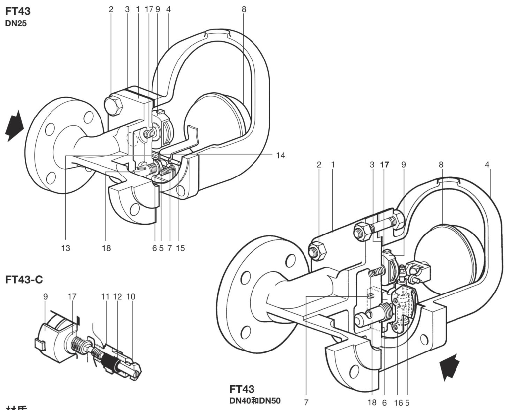 Spirax Sarco FT43-10 Purgador de flotador de hierro fundido DN25/DN40/DN50 - Esquema